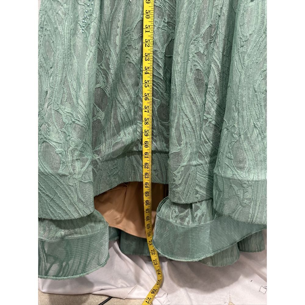 NWT Mac Duggal [ 12 ] 79291 Beaded Lace Long Sleeve Plunge Neck Gown Sage‎ green - Picture 9 of 15